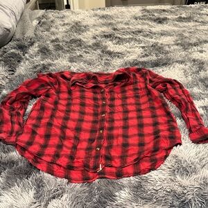 American eagle Red and Black Plaid Button-Up Shirt